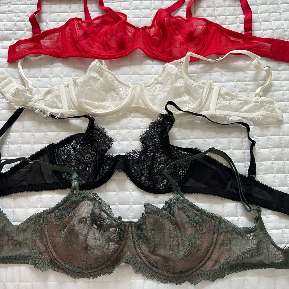 Elegant Lace Underwire Bra Set - Red, White, Black, Green